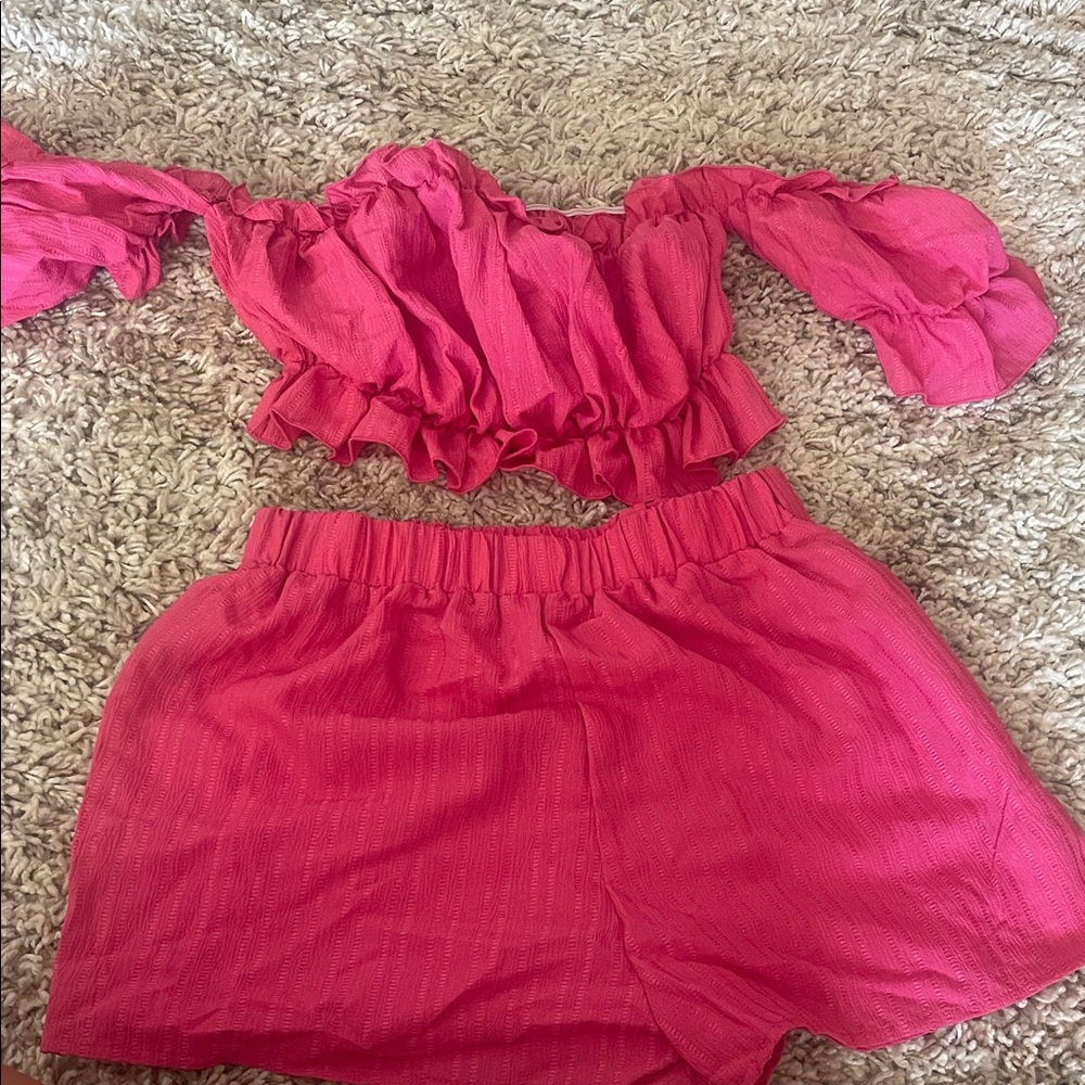 SHEIN Pink Off-Shoulder Top and Shorts Set
